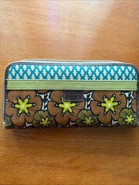 Fossil Floral Canvas Zip Wallet in Brown, Green, Teal